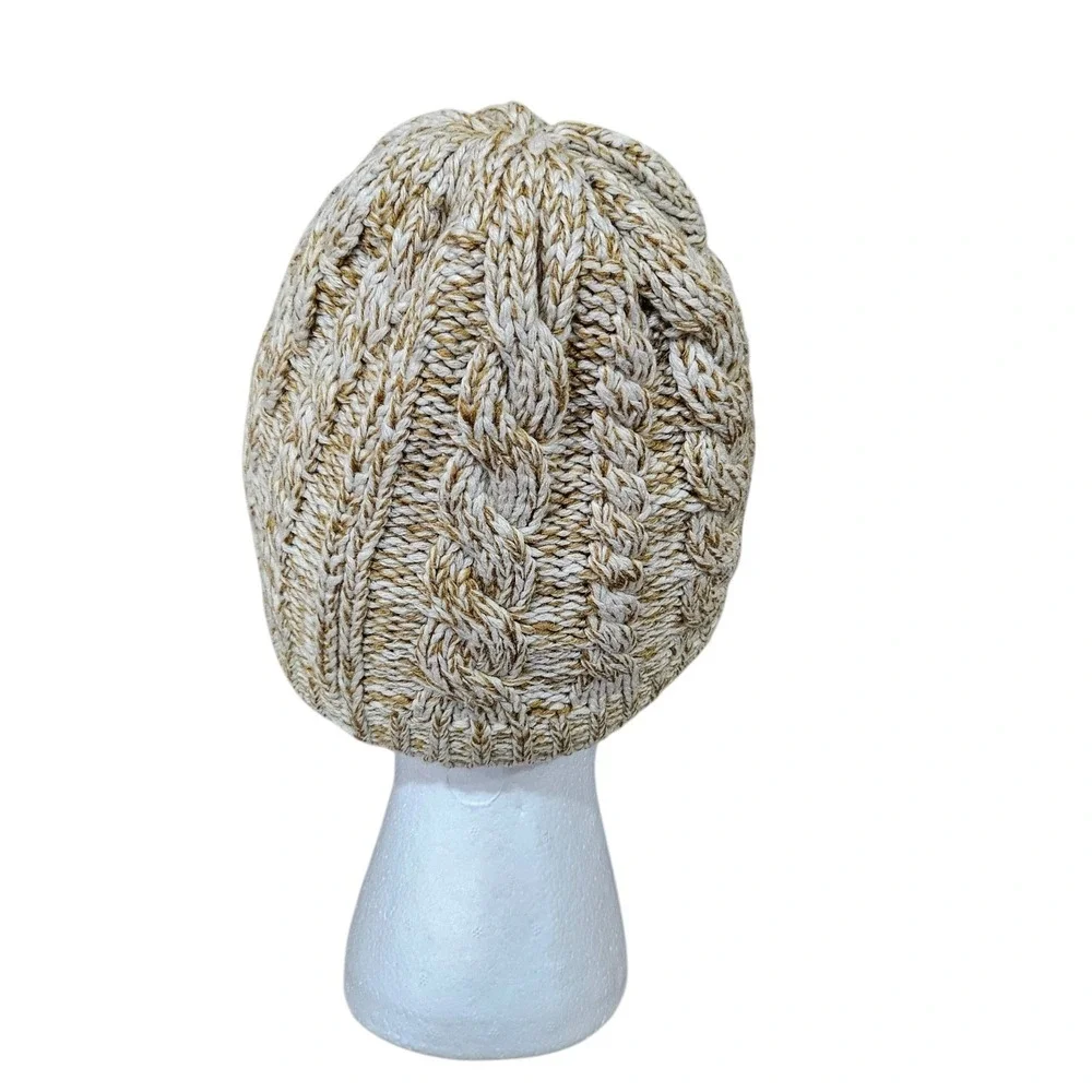 The North Face Minna Cable Knit Beanie Hat Fleece‎ Lined Brown Beige One Size
